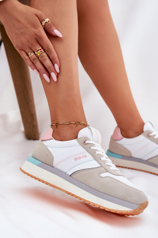 zamšādas Sneakers modeļa apavi Sieviešu Big Star RR274A047 HI-POLY SYSTEM smilšu krāsas-baltas krāsas zamšādas Sneakers modeļa apavi Sieviešu Big Star RR274A047 HI-POLY SYSTEM smilšu krāsas-baltas krāsas