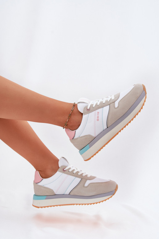 zamšādas Sneakers modeļa apavi Sieviešu Big Star RR274A047 HI-POLY SYSTEM smilšu krāsas-baltas krāsas zamšādas Sneakers modeļa apavi Sieviešu Big Star RR274A047 HI-POLY SYSTEM smilšu krāsas-baltas krāsas