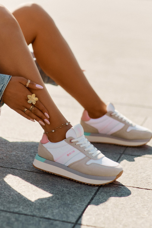 zamšādas Sneakers modeļa apavi Sieviešu Big Star RR274A047 HI-POLY SYSTEM smilšu krāsas-baltas krāsas zamšādas Sneakers modeļa apavi Sieviešu Big Star RR274A047 HI-POLY SYSTEM smilšu krāsas-baltas krāsas