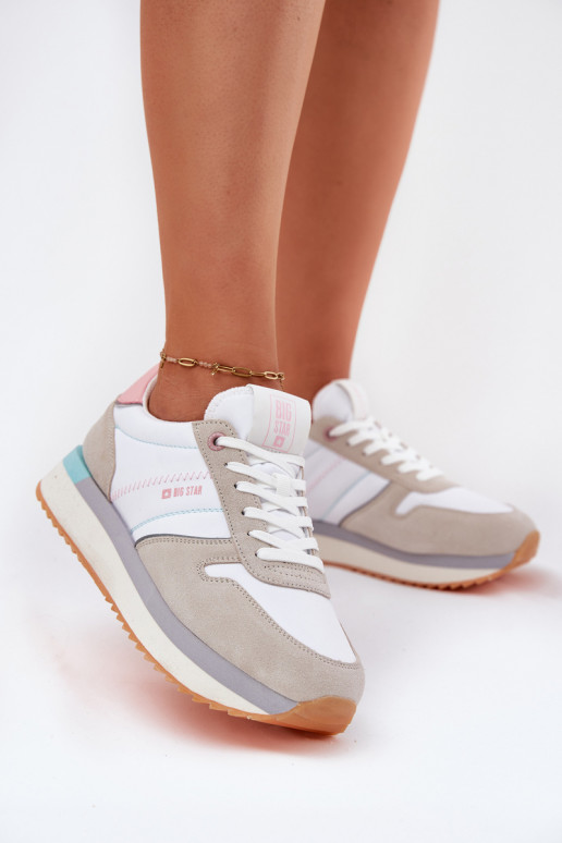 zamšādas Sneakers modeļa apavi Sieviešu Big Star RR274A047 HI-POLY SYSTEM smilšu krāsas-baltas krāsas zamšādas Sneakers modeļa apavi Sieviešu Big Star RR274A047 HI-POLY SYSTEM smilšu krāsas-baltas krāsas