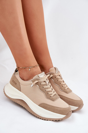 zamšādas Sneakers modeļa apavi Sieviešu ar platformu Big Star RR274A345 HI-POLY SYSTEM smilšu krāsas