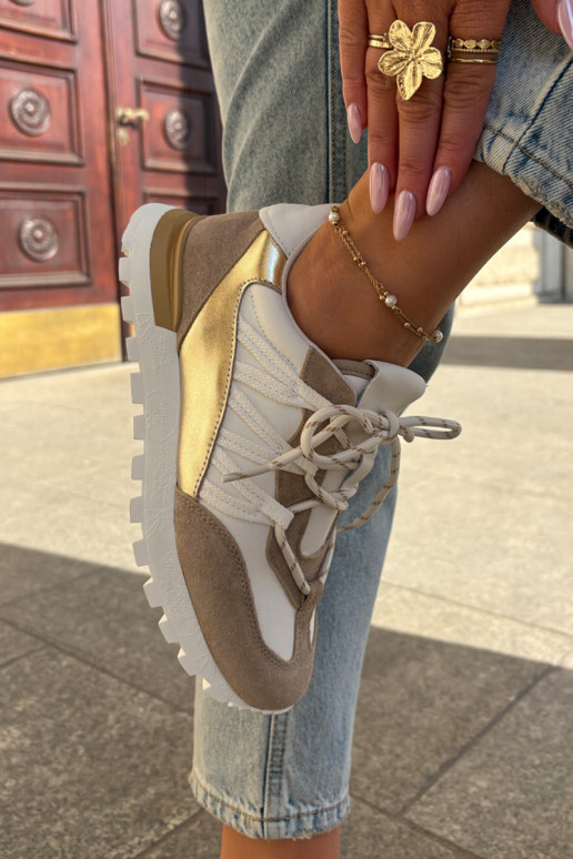 Āda apavi Sneakers modeļa apavi Sieviešu Artiker 56C1738 smilšu krāsas-Zelta krāsas Āda apavi Sneakers modeļa apavi Sieviešu Artiker 56C1738 smilšu krāsas-Zelta krāsas