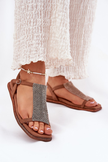 zempapēžu Eleganta stila Sieviešu basenes ar mirdzošiem spīdumiem Artiker 56C1365 brūnas krāsas