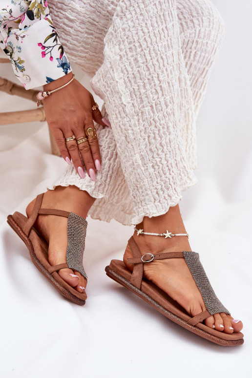 zempapēžu Eleganta stila Sieviešu basenes ar mirdzošiem spīdumiem Artiker 56C1365 brūnas krāsas