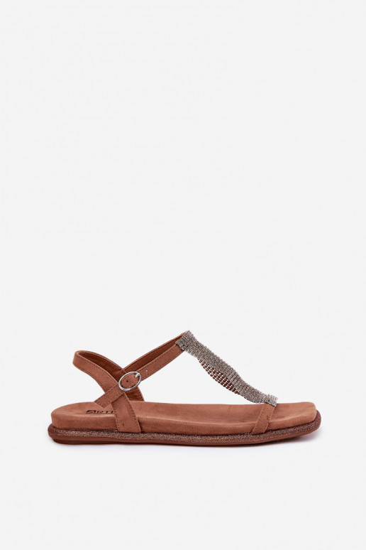 zempapēžu Eleganta stila Sieviešu basenes ar mirdzošiem spīdumiem Artiker 56C1365 brūnas krāsas