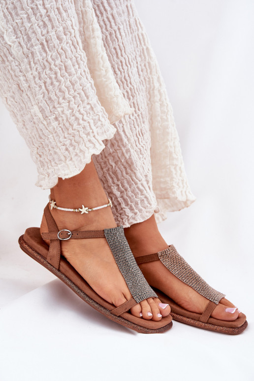 zempapēžu Eleganta stila Sieviešu basenes ar mirdzošiem spīdumiem Artiker 56C1365 brūnas krāsas