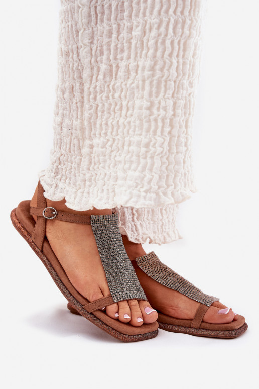 zempapēžu Eleganta stila Sieviešu basenes ar mirdzošiem spīdumiem Artiker 56C1365 brūnas krāsas