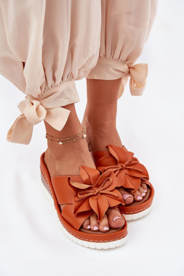 Čibas no dabīgas ādas Sieviešu Uz Ķīļa Ar greznu Puķe Artiker 52C0505 oranžas krāsas