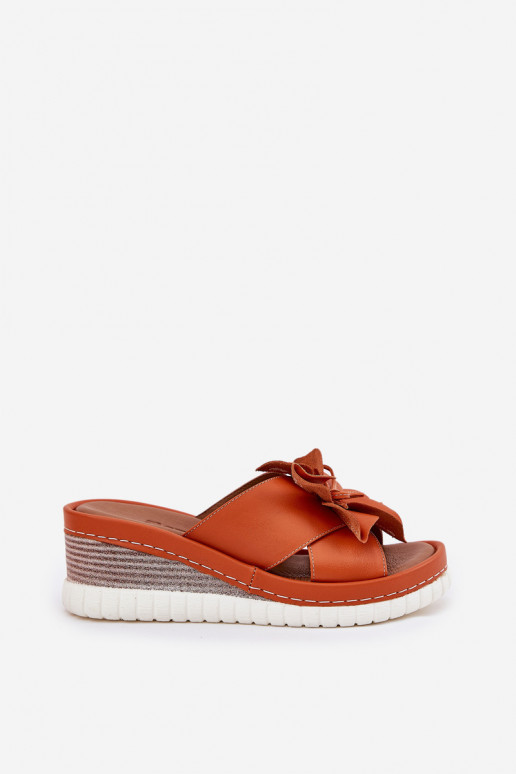 Čibas no dabīgas ādas Sieviešu Uz Ķīļa Ar greznu Puķe Artiker 52C0505 oranžas krāsas