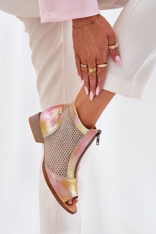 Āda Sieviešu puszābaki ar platiem papēžiemOdkrytymi Palcami Tā irciejka 06413-15 rozā krāsa-oranžas krāsas Āda Sieviešu puszābaki ar platiem papēžiemOdkrytymi Palcami Tā irciejka 06413-15 rozā krāsa-oranžas krāsas