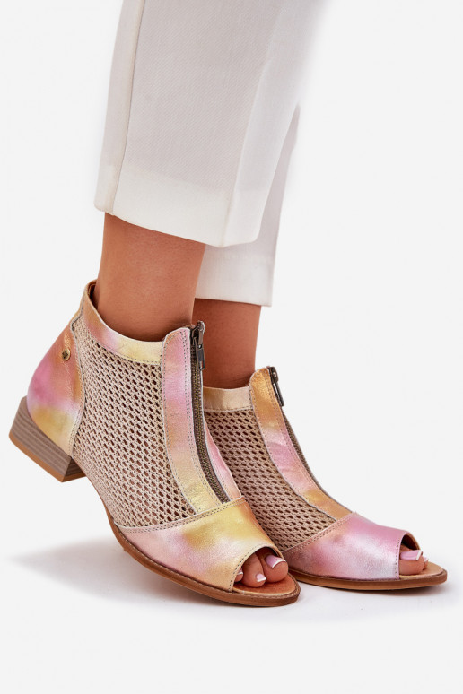 Āda Sieviešu puszābaki ar platiem papēžiemOdkrytymi Palcami Tā irciejka 06413-15 rozā krāsa-oranžas krāsas Āda Sieviešu puszābaki ar platiem papēžiemOdkrytymi Palcami Tā irciejka 06413-15 rozā krāsa-oranžas krāsas