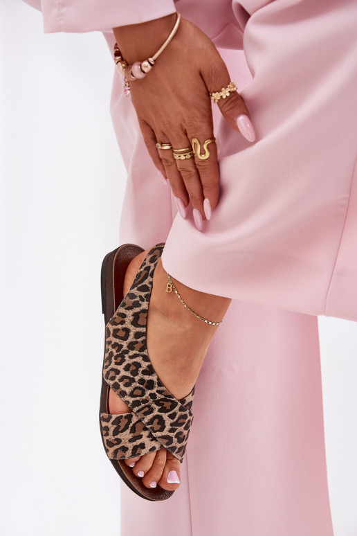 sandales Āda Sieviešu ar leoparda kažokādas rakstu brūnas krāsas Zazoo 40407 sandales Āda Sieviešu ar leoparda kažokādas rakstu brūnas krāsas Zazoo 40407