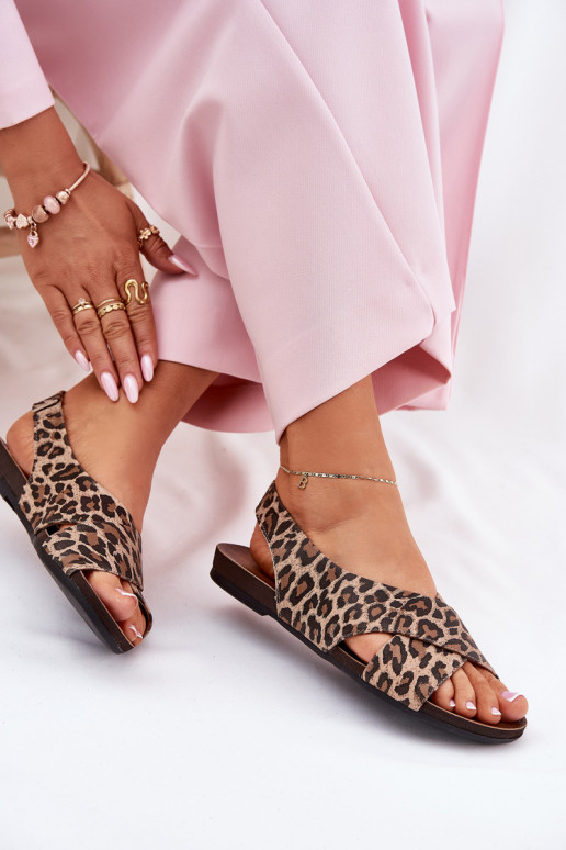 sandales Āda Sieviešu ar leoparda kažokādas rakstu brūnas krāsas Zazoo 40407 sandales Āda Sieviešu ar leoparda kažokādas rakstu brūnas krāsas Zazoo 40407