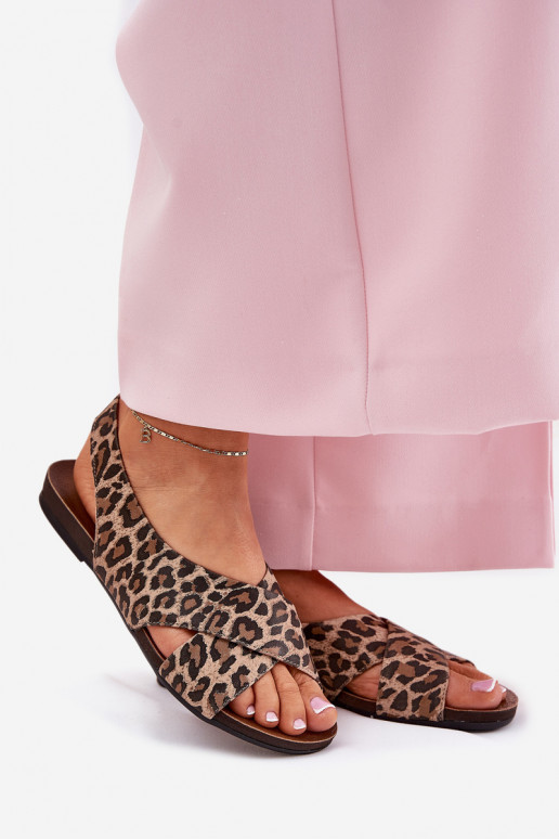 sandales Āda Sieviešu ar leoparda kažokādas rakstu brūnas krāsas Zazoo 40407 sandales Āda Sieviešu ar leoparda kažokādas rakstu brūnas krāsas Zazoo 40407