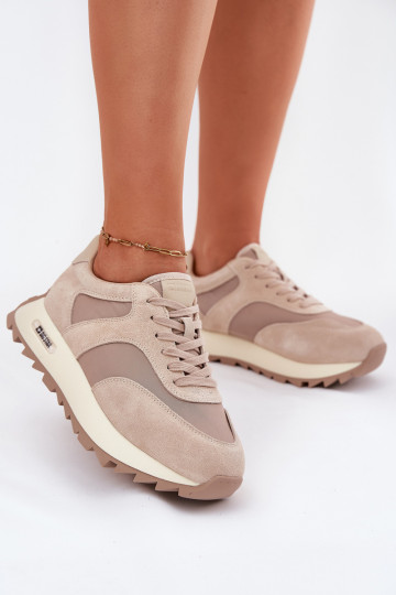 zamšādas Sneakers modeļa apavi ar platformu Sieviešu Big Star RR274897 HI-POLY SYSTEM smilšu krāsas
