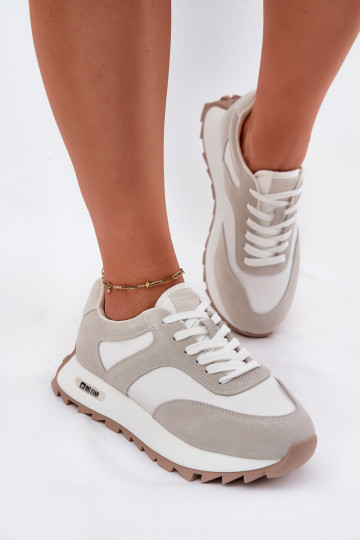 zamšādas Sneakers modeļa apavi ar platformu Sieviešu Big Star RR274896 HI-POLY SYSTEM Baltas-Pelēkas krāsas