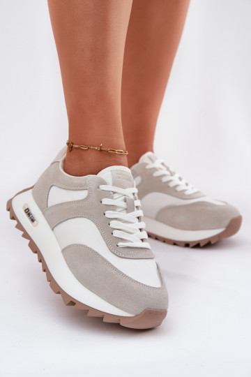 zamšādas Sneakers modeļa apavi ar platformu Sieviešu Big Star RR274896 HI-POLY SYSTEM Baltas-Pelēkas krāsas 2
