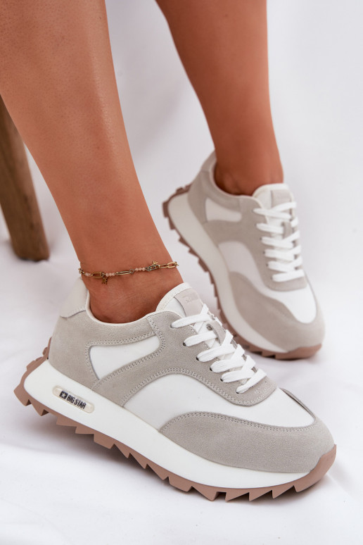 zamšādas Sneakers modeļa apavi ar platformu Sieviešu Big Star RR274896 HI-POLY SYSTEM Baltas-Pelēkas krāsas zamšādas Sneakers modeļa apavi ar platformu Sieviešu Big Star RR274896 HI-POLY SYSTEM Baltas-Pelēkas krāsas