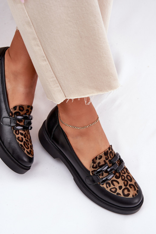 Āda Mokasīni ar ornamentiem I Panterką Laura Messi 2965 melnas krāsas Āda Mokasīni ar ornamentiem I Panterką Laura Messi 2965 melnas krāsas