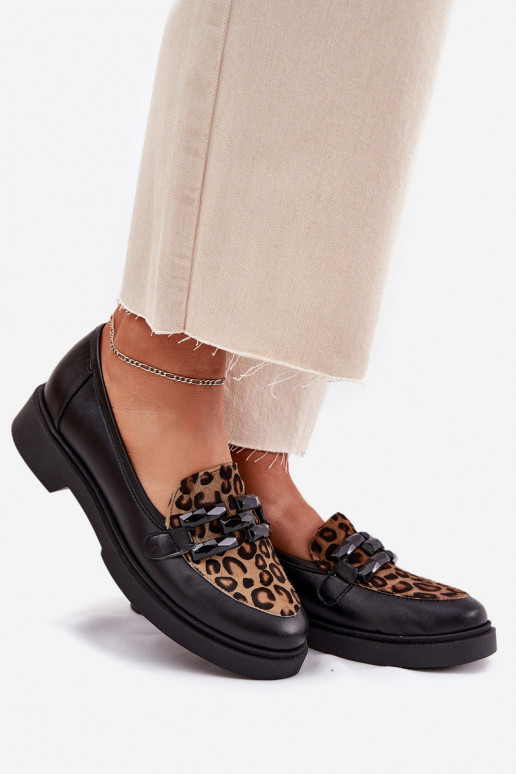 Āda Mokasīni ar ornamentiem I Panterką Laura Messi 2965 melnas krāsas Āda Mokasīni ar ornamentiem I Panterką Laura Messi 2965 melnas krāsas