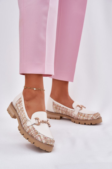 Āda sieviešu mokasīni Ze Zelta krāsasm Detalem Laura Messi 2938 Ziloņkaula krāsas 2