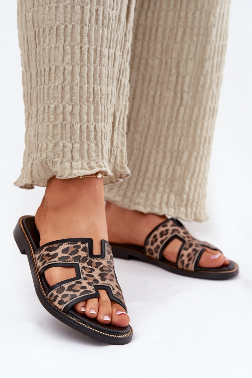 Āda zempapēžu Čības ar leoparda kažokādas rakstu Zazoo 40383 melnas krāsas Āda zempapēžu Čības ar leoparda kažokādas rakstu Zazoo 40383 melnas krāsas