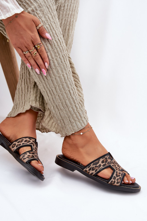 Āda zempapēžu Čības ar leoparda kažokādas rakstu Zazoo 40383 melnas krāsas Āda zempapēžu Čības ar leoparda kažokādas rakstu Zazoo 40383 melnas krāsas