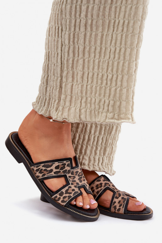 Āda zempapēžu Čības ar leoparda kažokādas rakstu Zazoo 40383 melnas krāsas Āda zempapēžu Čības ar leoparda kažokādas rakstu Zazoo 40383 melnas krāsas