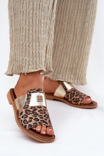 Elegantas dabīgas ādas čības ar plašiem papēžiem un leopardu rakstu Zazoo 40423 2
