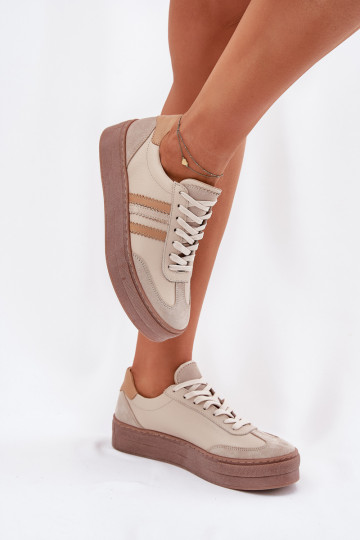 Āda Sneakers modeļa apavi Sieviešu ar platformu Zazoo N1234 smilšu krāsas