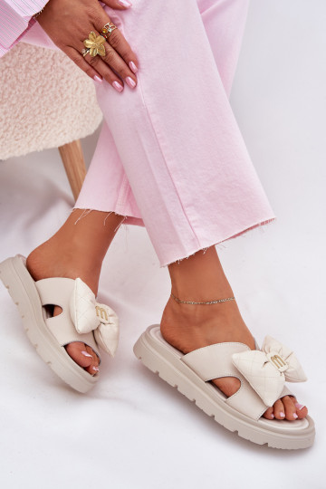 Čibas no dabīgas ādas Sieviešu ar platformu ar bantītēm CheBello 4647 smilšu krāsas