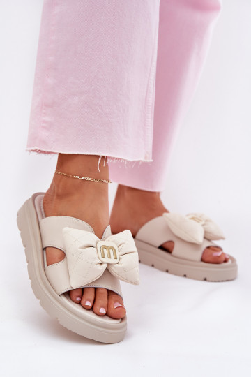 Čibas no dabīgas ādas Sieviešu ar platformu ar bantītēm CheBello 4647 smilšu krāsas 2