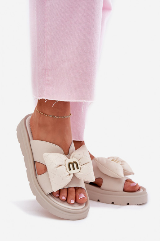 Čibas no dabīgas ādas Sieviešu ar platformu ar bantītēm CheBello 4647 smilšu krāsas Čibas no dabīgas ādas Sieviešu ar platformu ar bantītēm CheBello 4647 smilšu krāsas