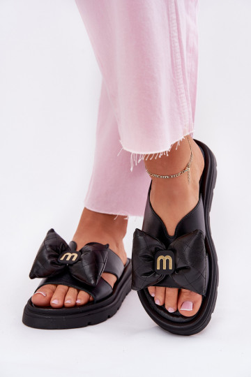 Čibas no dabīgas ādas Sieviešu ar platformu ar bantītēm CheBello 4647 melnas krāsas 2