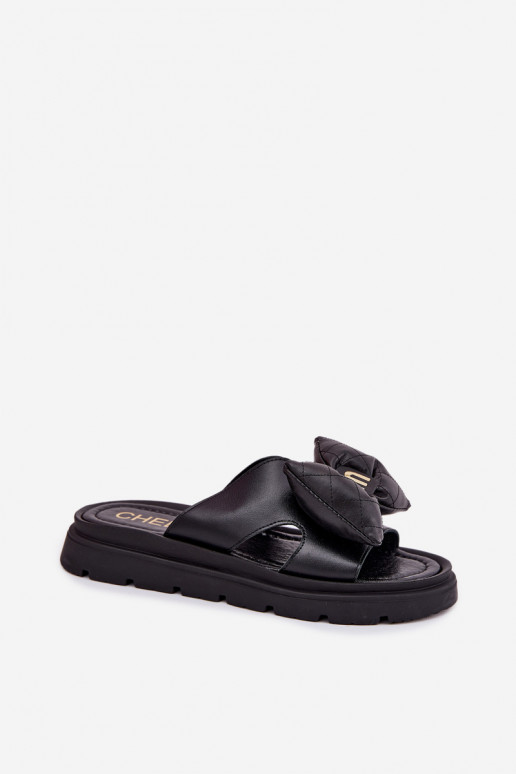 Čibas no dabīgas ādas Sieviešu ar platformu ar bantītēm CheBello 4647 melnas krāsas Čibas no dabīgas ādas Sieviešu ar platformu ar bantītēm CheBello 4647 melnas krāsas