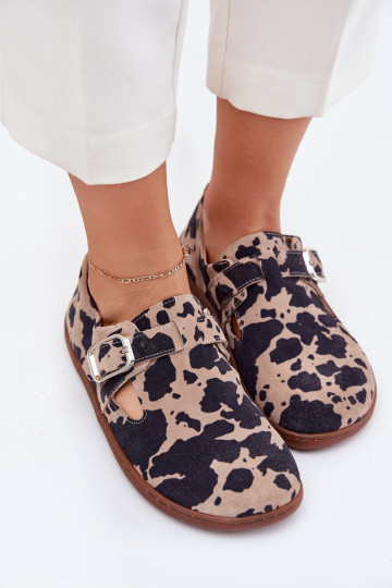 Brūna-smilšu krāsas zamša sieviešu apavi Barefoot ar sprādzēm Łaty Zazoo N1261