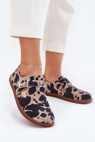 zamšādas apavi Barefoot Sieviešu ar sprādzēm Łaty Zazoo N1261 brūnas krāsas-smilšu krāsas 2