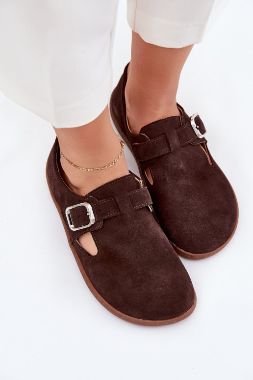 zamšādas apavi Barefoot Sieviešu ar sprādzēm Łaty Zazoo N1261 CzekoladoIne