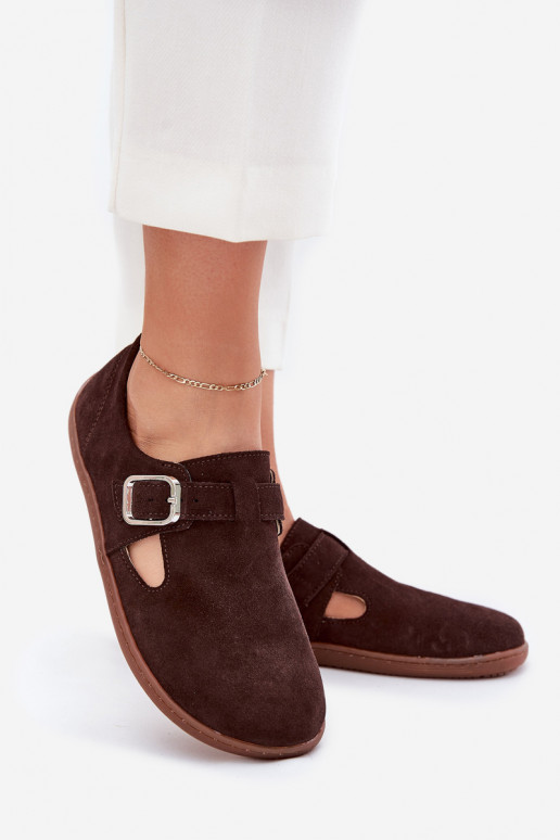 zamšādas apavi Barefoot Sieviešu ar sprādzēm Łaty Zazoo N1261 CzekoladoIne