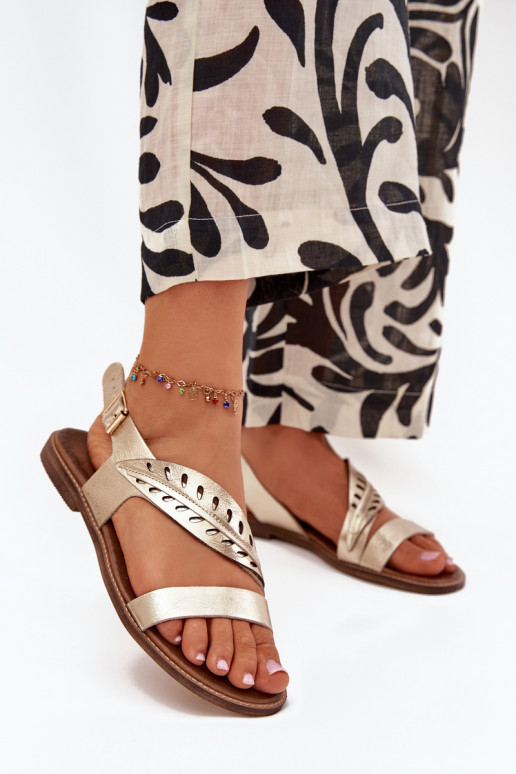 Sieviešu basenesIeslēgtsturalnej Skóry ar platiem papēžiem Zazoo 3564 Zelta krāsas