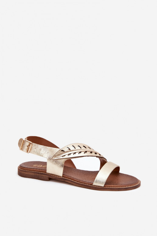 Sieviešu basenesIeslēgtsturalnej Skóry ar platiem papēžiem Zazoo 3564 Zelta krāsas