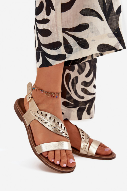 Sieviešu basenesIeslēgtsturalnej Skóry ar platiem papēžiem Zazoo 3564 Zelta krāsas