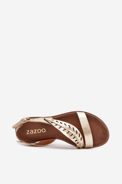 Sieviešu basenesIeslēgtsturalnej Skóry ar platiem papēžiem Zazoo 3564 Zelta krāsas