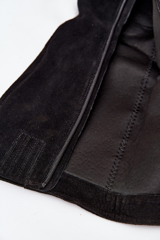 zamšādas garie zābaki ar papēdi Slēdzene melnas krāsas Lissara