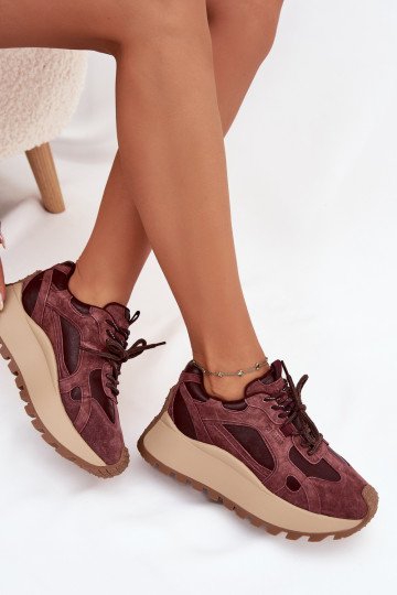 Āda Sneakers modeļa apavi ar platformu Sieviešu Big Star SS274625 HI-POLY SYSTEM bordo krāsas