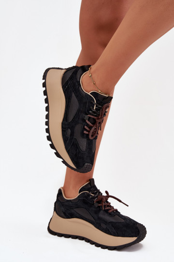 Āda Sneakers modeļa apavi ar platformu Sieviešu Big Star SS274628 HI-POLY SYSTEM melnas krāsas