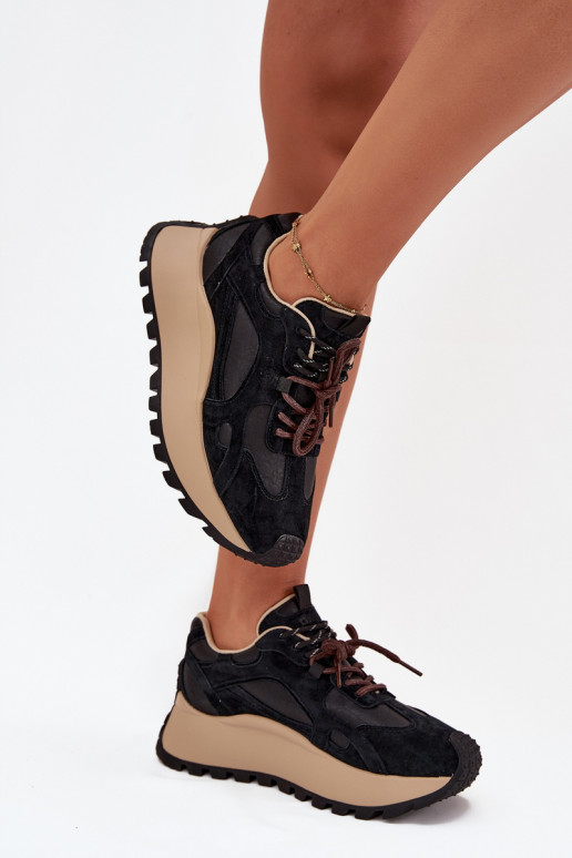 Āda Sneakers modeļa apavi ar platformu Sieviešu Big Star SS274628 HI-POLY SYSTEM melnas krāsas