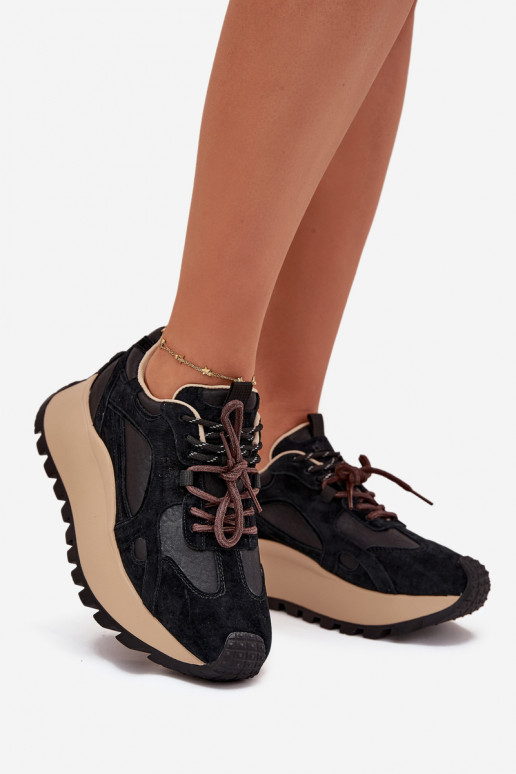 Āda Sneakers modeļa apavi ar platformu Sieviešu Big Star SS274628 HI-POLY SYSTEM melnas krāsas