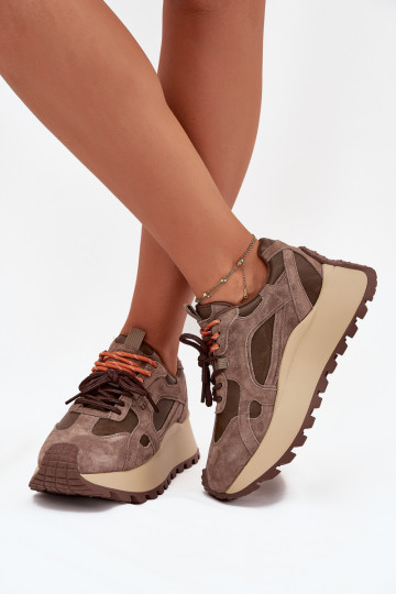 Āda Sneakers modeļa apavi ar platformu Sieviešu Big Star SS274627 HI-POLY SYSTEM smilšu krāsas