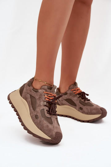 Āda Sneakers modeļa apavi ar platformu Sieviešu Big Star SS274627 HI-POLY SYSTEM smilšu krāsas 2